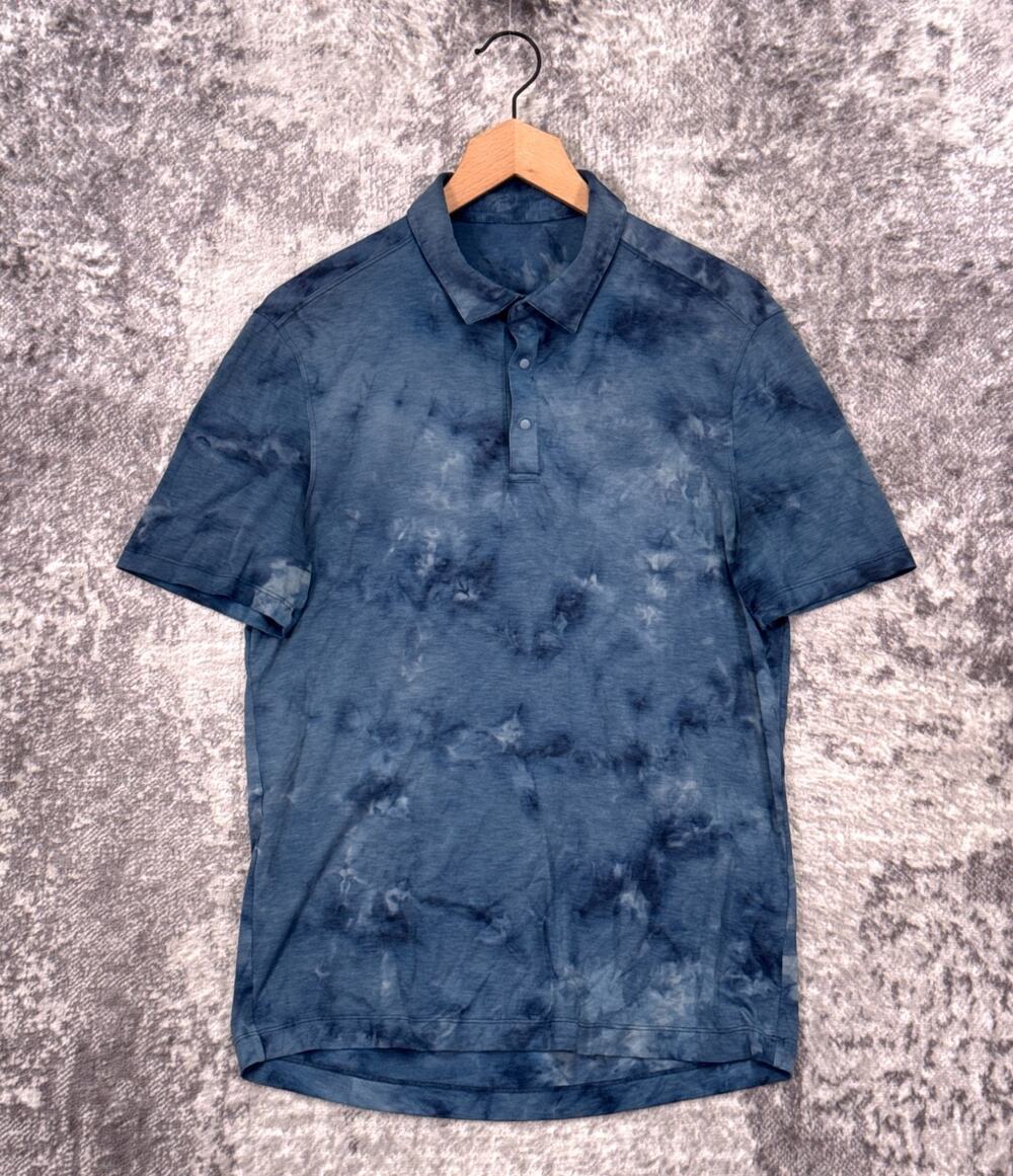 Lululemon Evolution Polo Shirt Small Mens Diamond Dye Blue Snap Collar